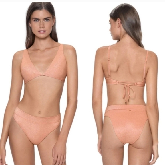 PQ Swim Citrine Bikini Set High Waist Full Bottoms and Skylar Halter Top - Picture 1 of 9